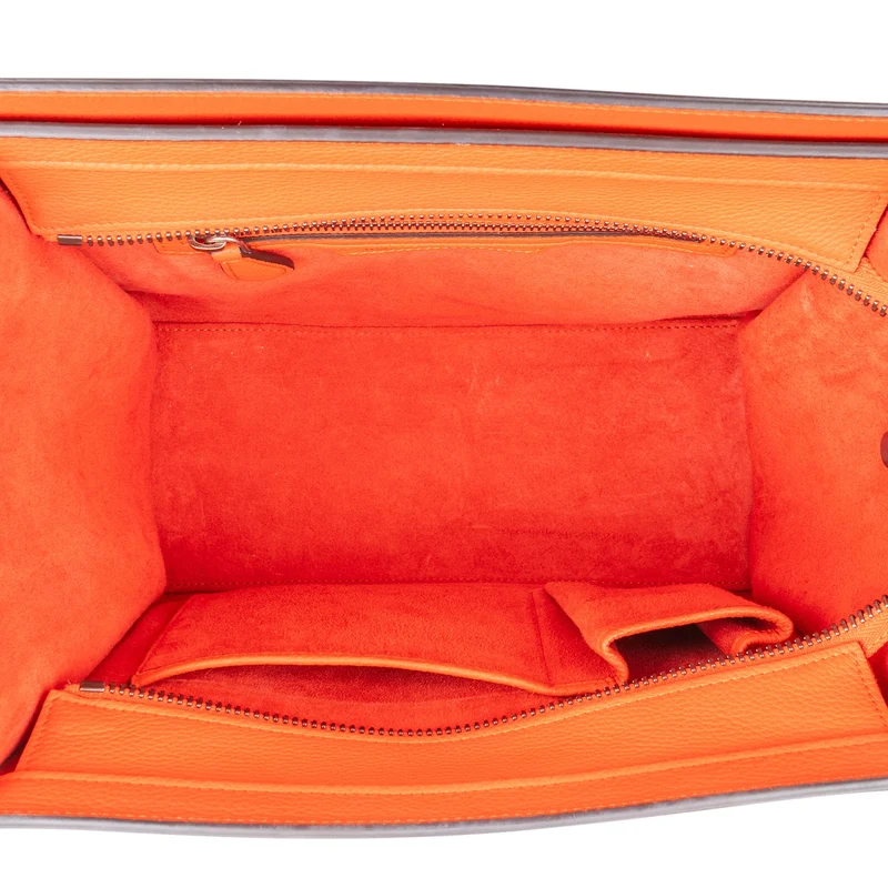 Céline Orange Grained Leather Luggage Handbag