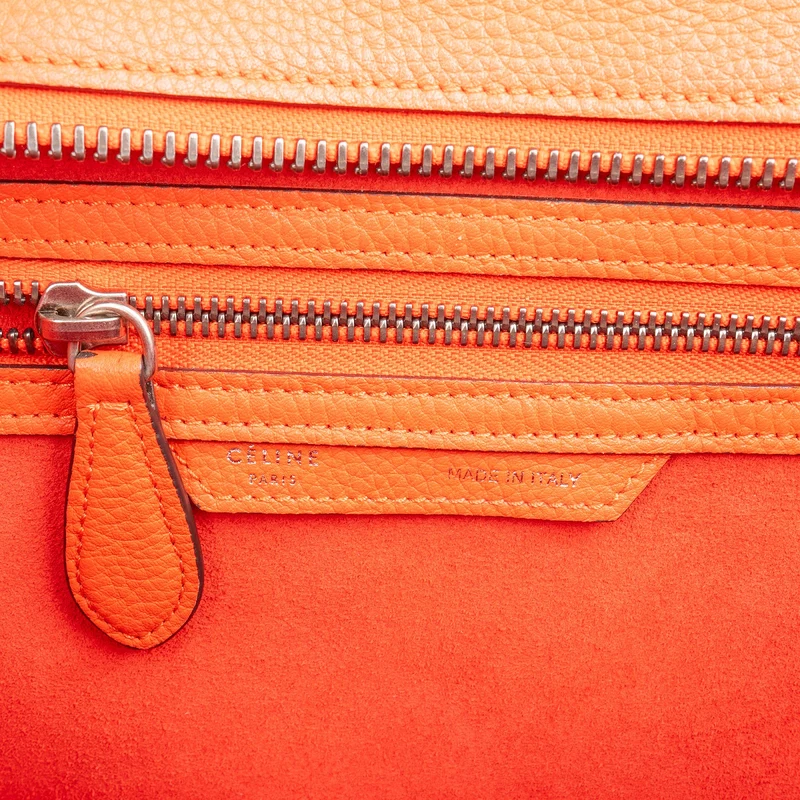 Céline Orange Grained Leather Luggage Handbag