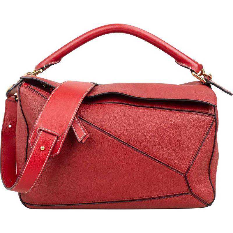 Loewe Red Grained Calfskin Puzzle Crossbody Handbag