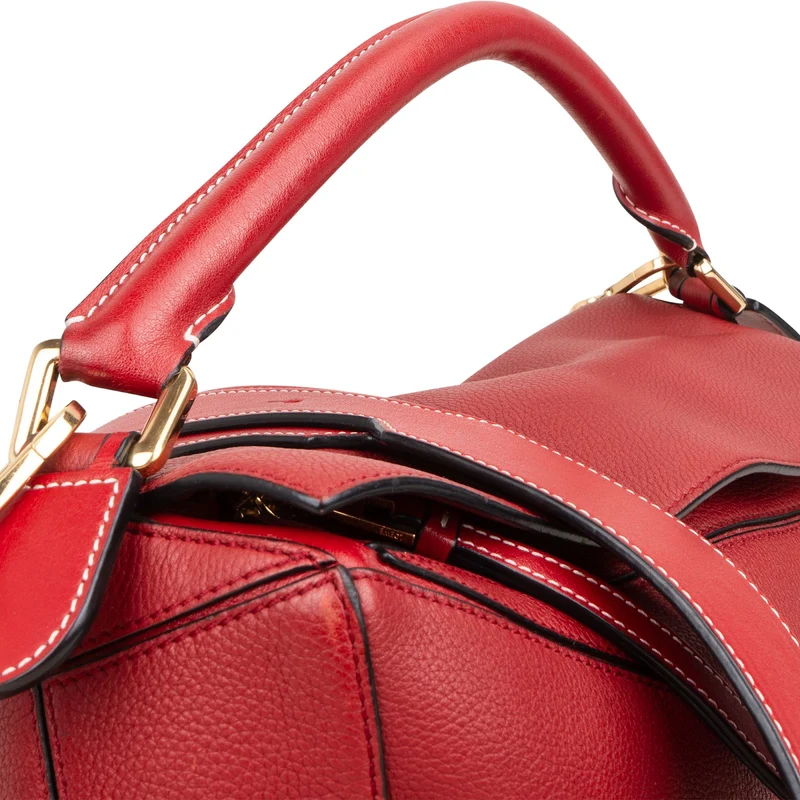 Loewe Red Grained Calfskin Puzzle Crossbody Handbag