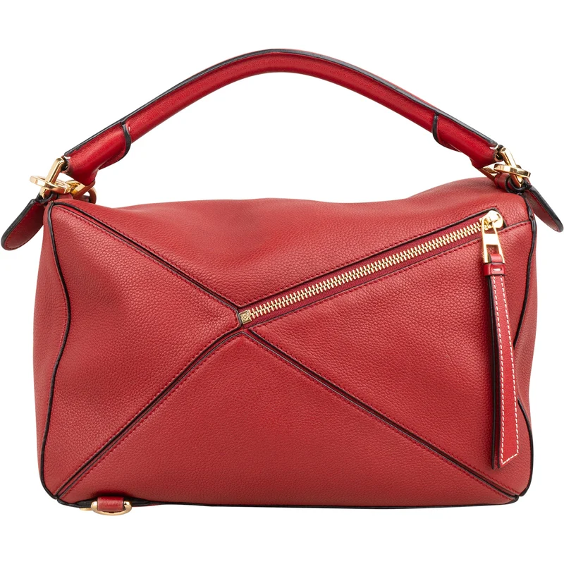 Loewe Red Grained Calfskin Puzzle Crossbody Handbag