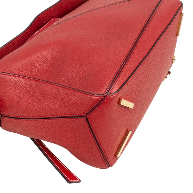 Loewe Red Grained Calfskin Puzzle Crossbody Handbag