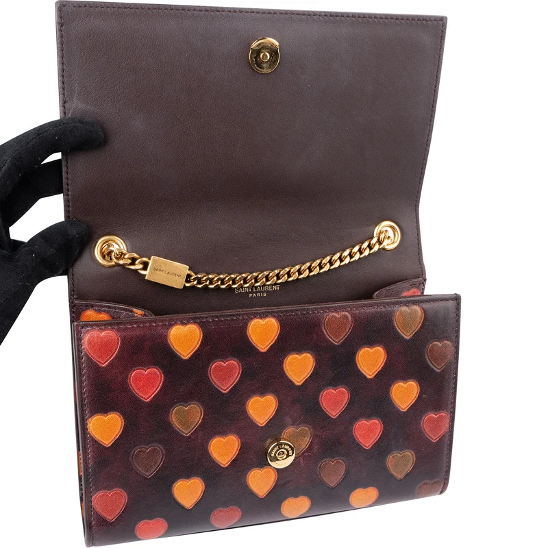 Saint Laurent Leather Heart Print Kate Crossbody Bag