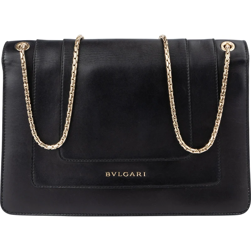 Bvlgari Black Leather Serpenti Forever Flap Shoulder Bag