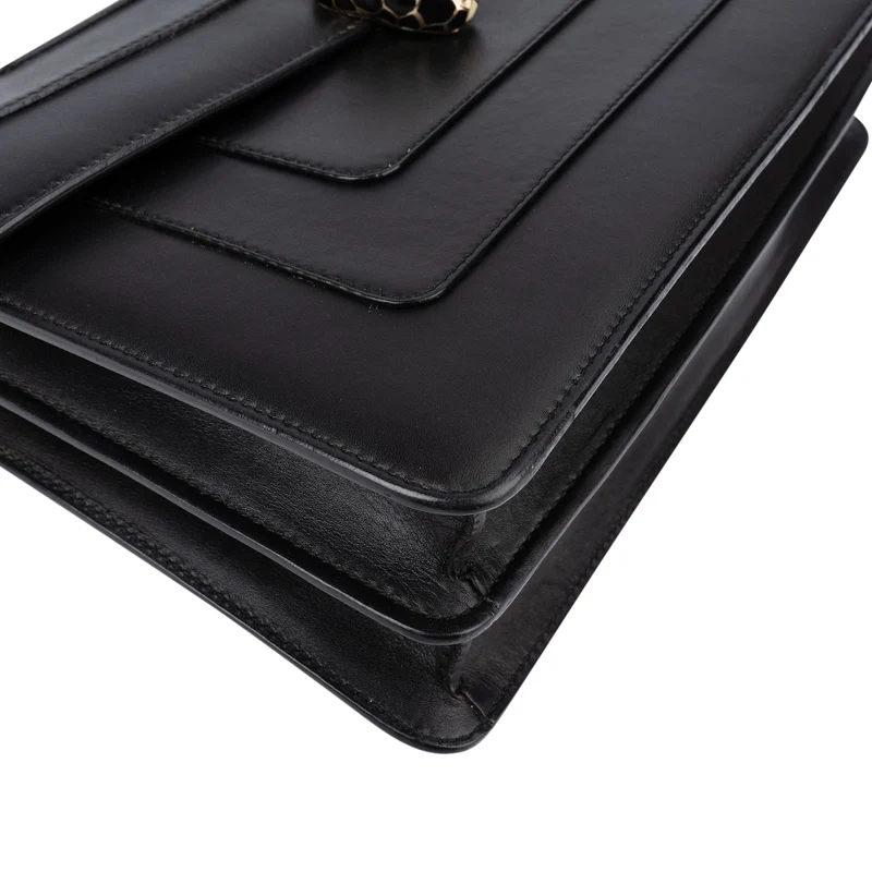 Bvlgari Black Leather Serpenti Forever Flap Shoulder Bag