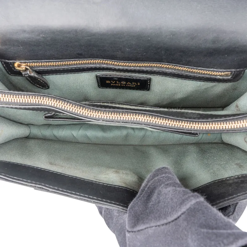 Bvlgari Black Leather Serpenti Forever Flap Shoulder Bag