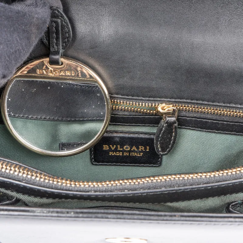 Bvlgari Black Leather Serpenti Forever Flap Shoulder Bag