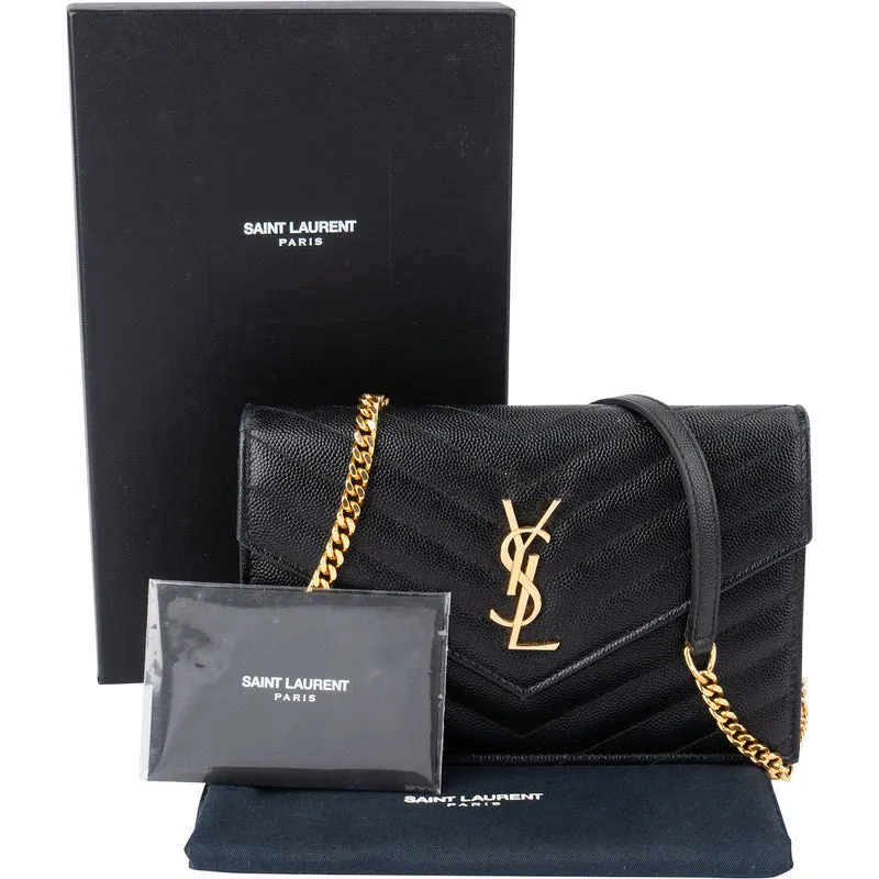 Saint Laurent Grain De Poudre Monogram Wallet On Chain Crossbody Bag