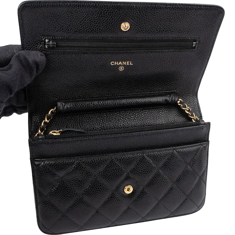 Chanel Quilted Caviar Leather Wallet On Chain Crossbody Bag