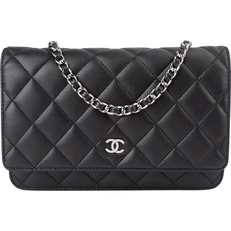 Chanel Quilted Lambskin Palladium Wallet On Chain Crossbody Bag