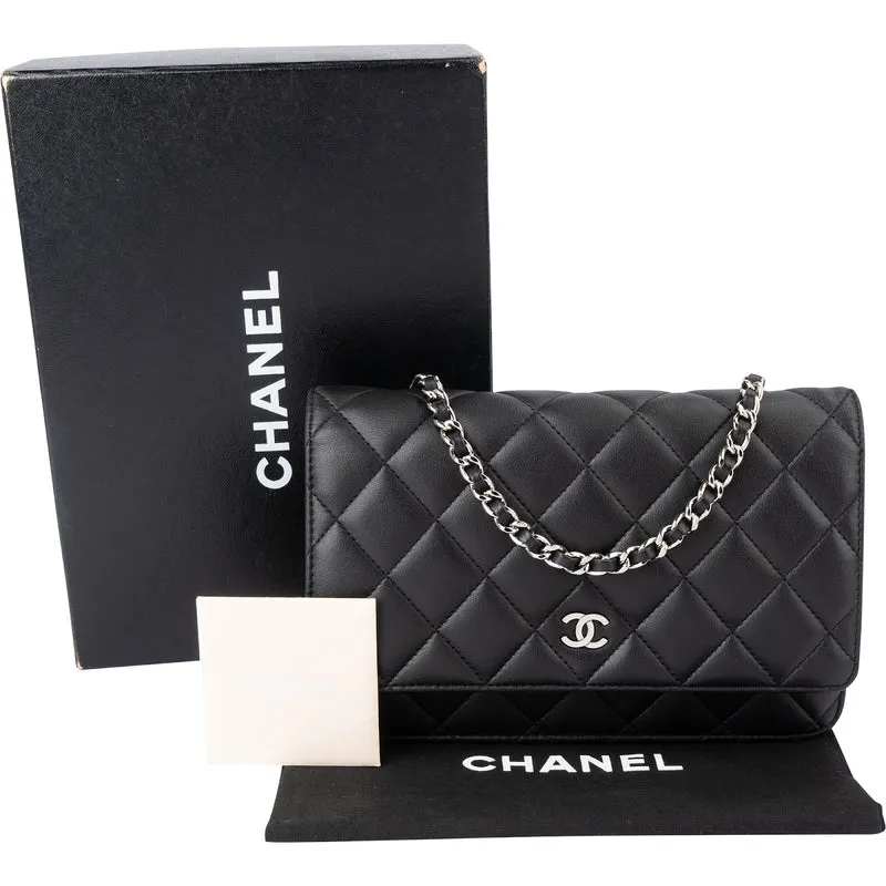 Chanel Quilted Lambskin Palladium Wallet On Chain Crossbody Bag