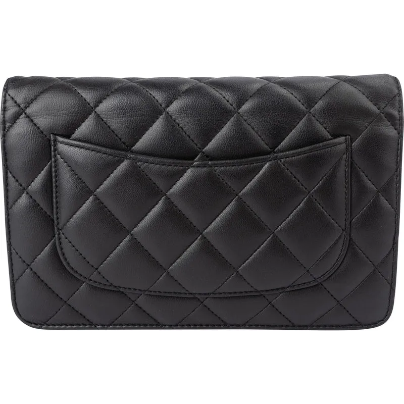Chanel Quilted Lambskin Palladium Wallet On Chain Crossbody Bag