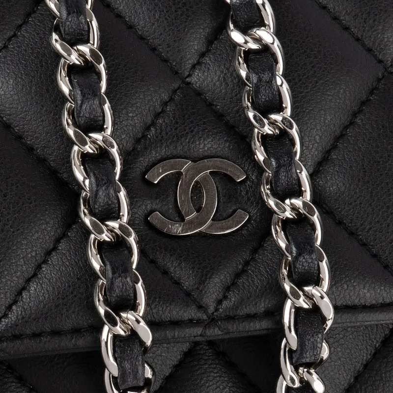 Chanel Quilted Lambskin Palladium Wallet On Chain Crossbody Bag