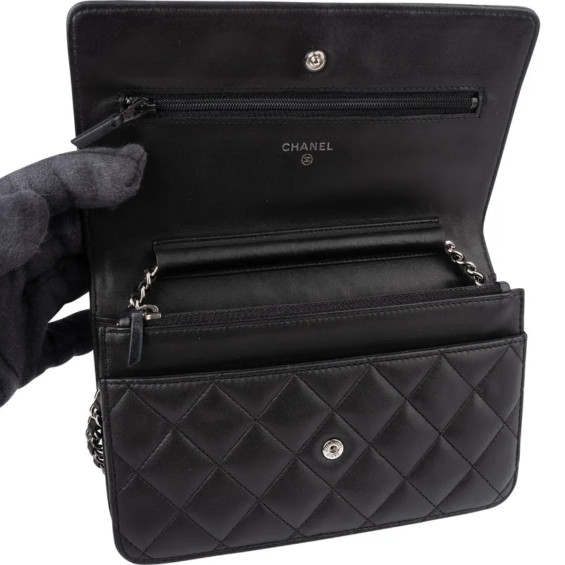 Chanel Quilted Lambskin Palladium Wallet On Chain Crossbody Bag
