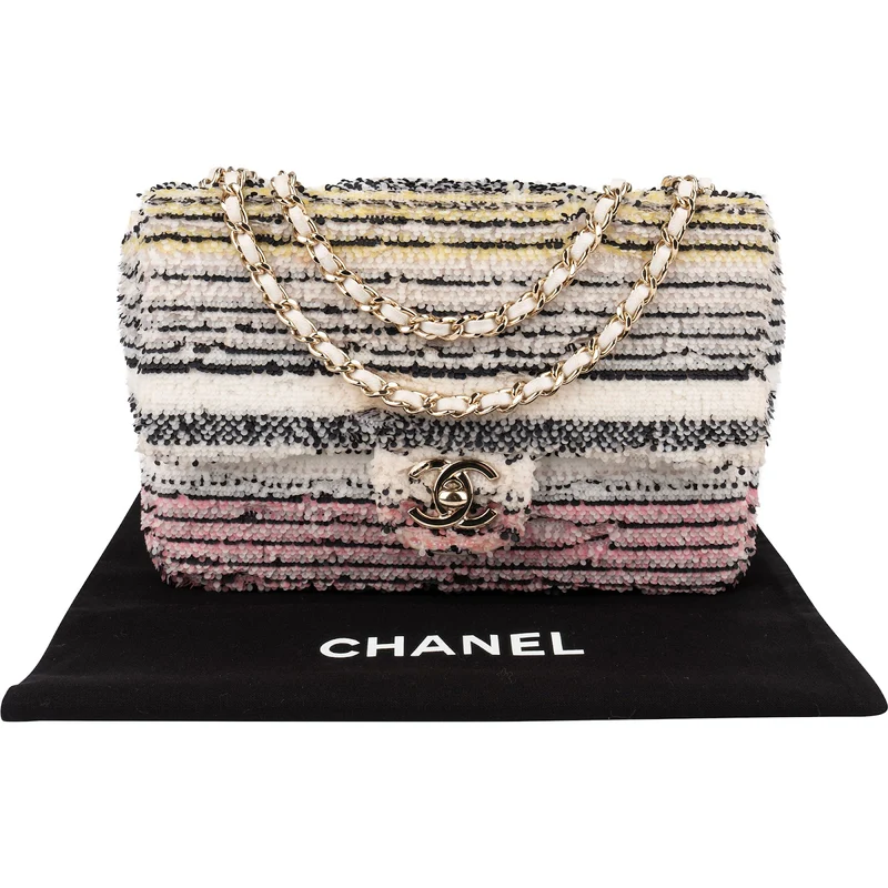 Chanel Sequin Multicolor Striped Small Single Flap Crossbody Bag