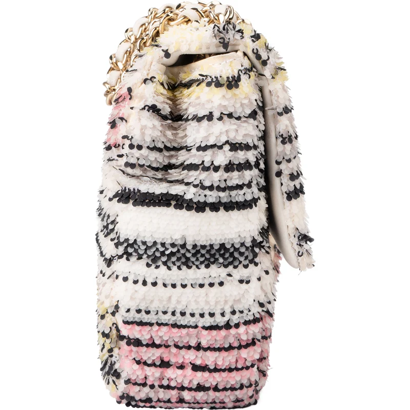 Chanel Sequin Multicolor Striped Small Single Flap Crossbody Bag