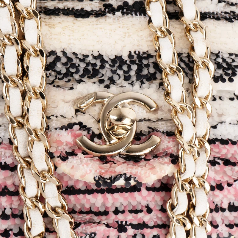 Chanel Sequin Multicolor Striped Small Single Flap Crossbody Bag