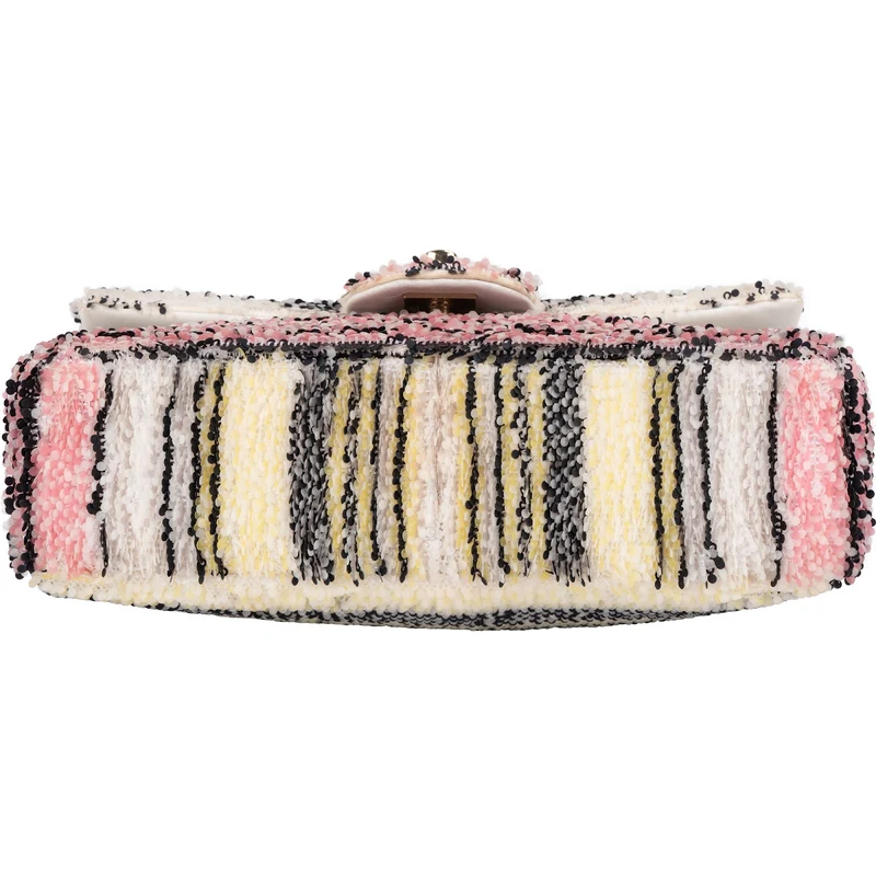Chanel Sequin Multicolor Striped Small Single Flap Crossbody Bag