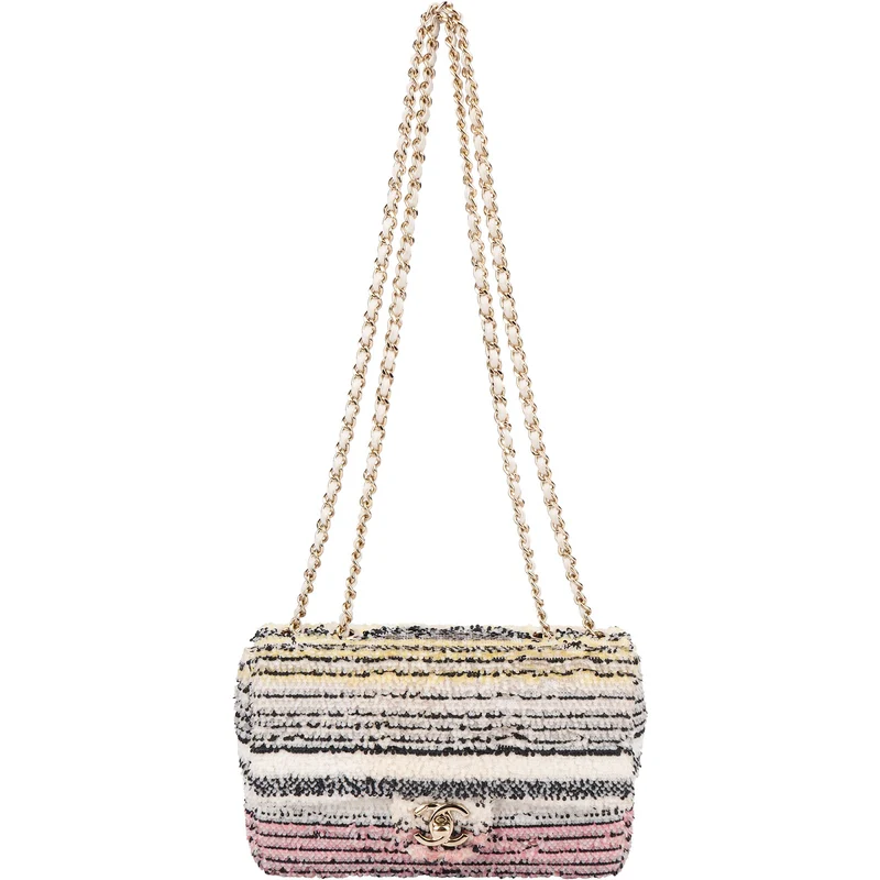 Chanel Sequin Multicolor Striped Small Single Flap Crossbody Bag