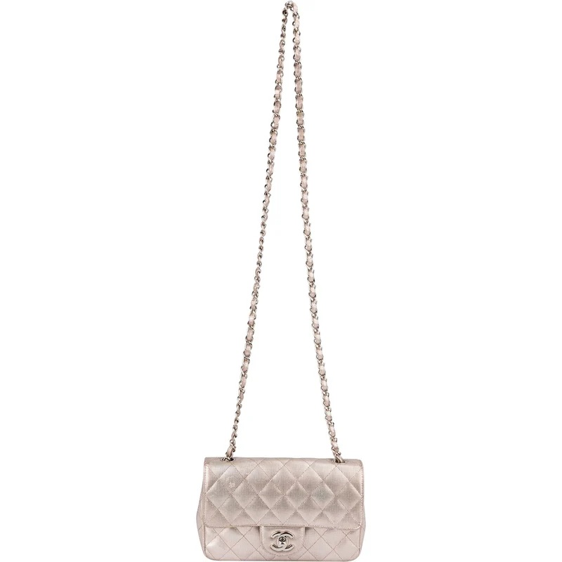 Chanel Metallic Quilted Perforated Leather Small Single Flap Crossbody Bag