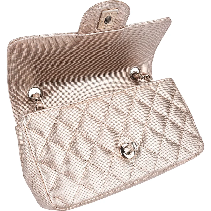 Chanel Metallic Quilted Perforated Leather Small Single Flap Crossbody Bag