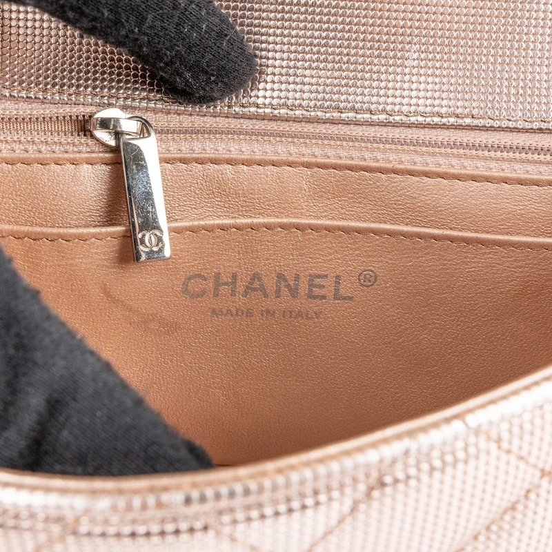 Chanel Metallic Quilted Perforated Leather Small Single Flap Crossbody Bag