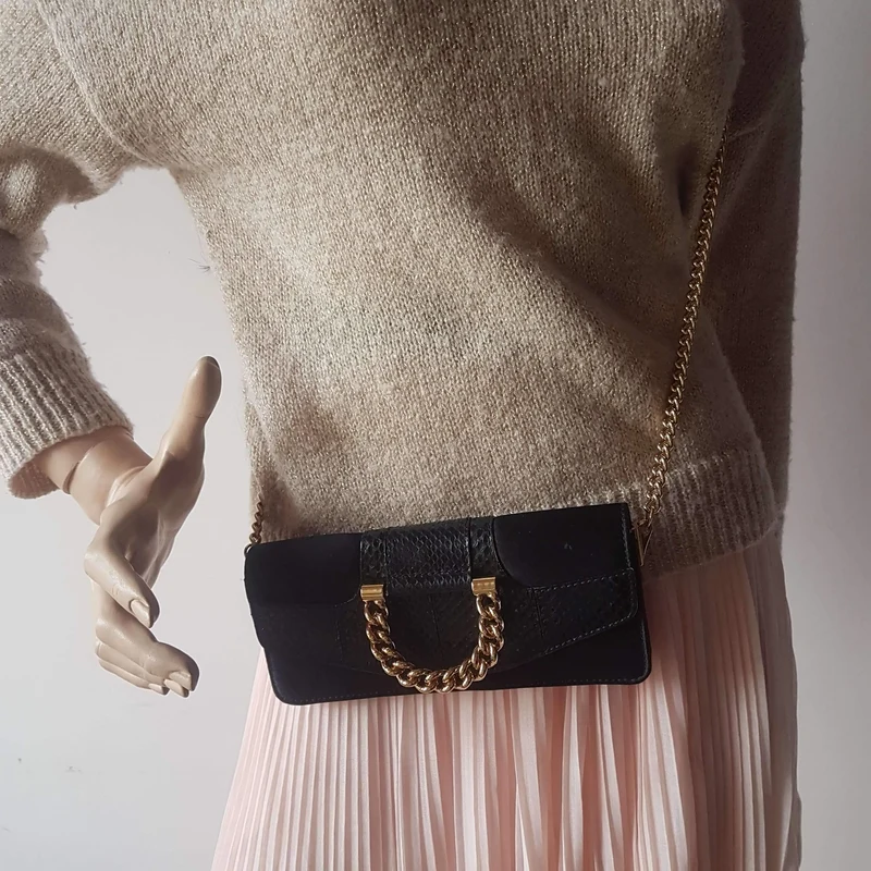Dolce Gabbana Vintage Satin Snakeskin Crossbody Bag