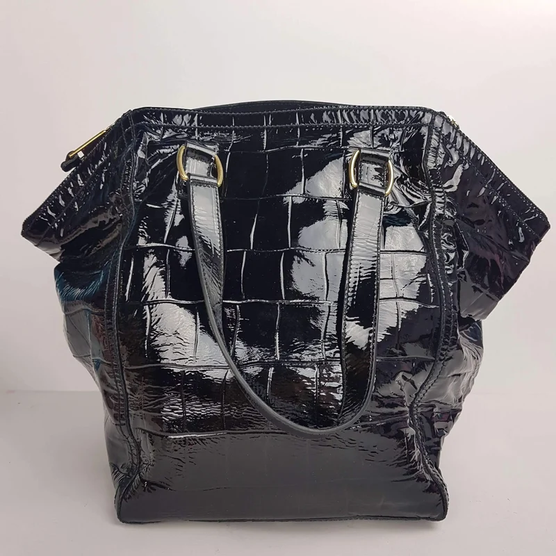 YSL Downtown Croc Embossed Patent Leather Bag