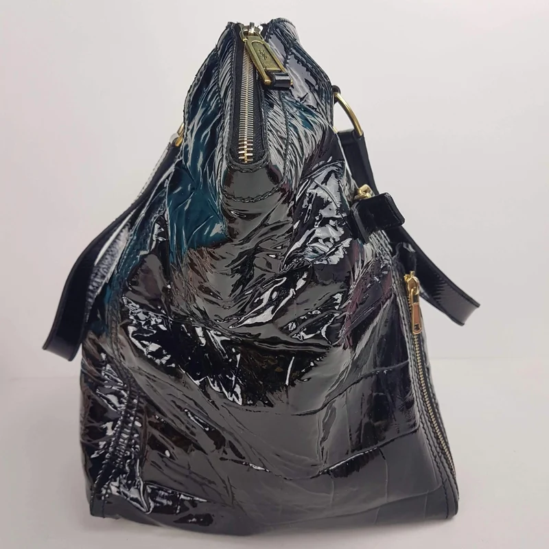 YSL Downtown Croc Embossed Patent Leather Bag