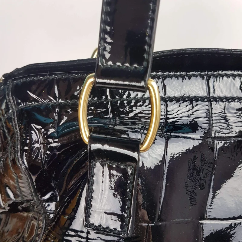 YSL Downtown Croc Embossed Patent Leather Bag