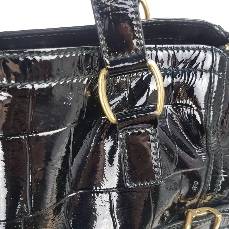 YSL Downtown Croc Embossed Patent Leather Bag
