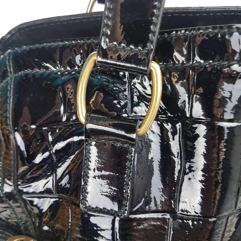 YSL Downtown Croc Embossed Patent Leather Bag