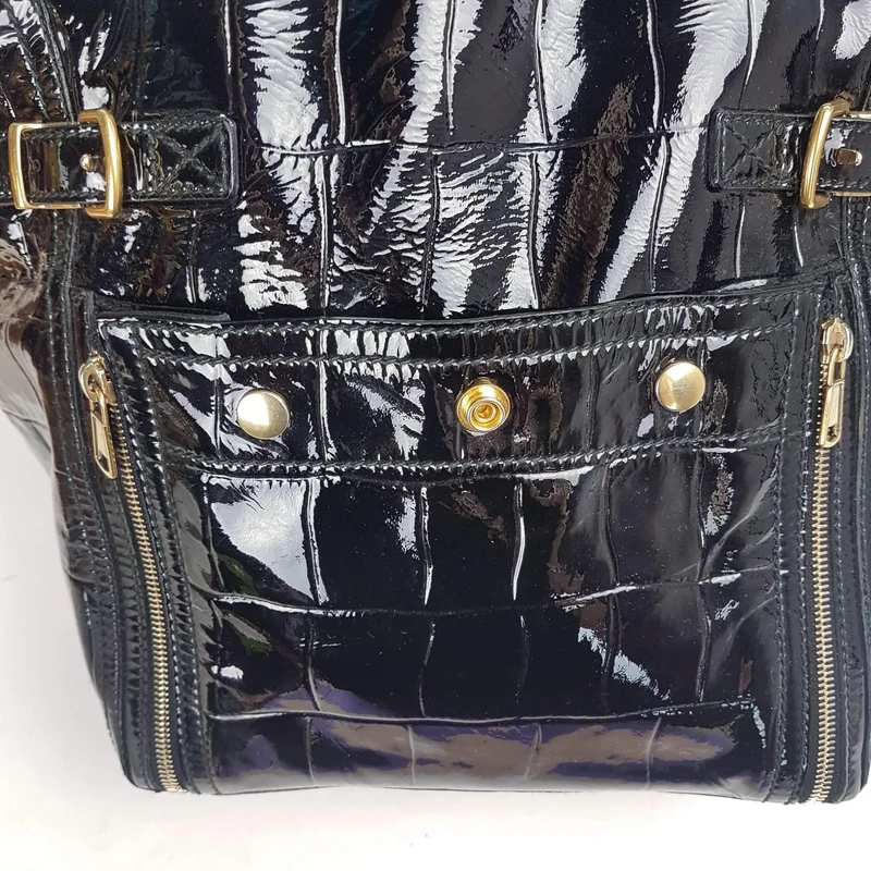 YSL Downtown Croc Embossed Patent Leather Bag