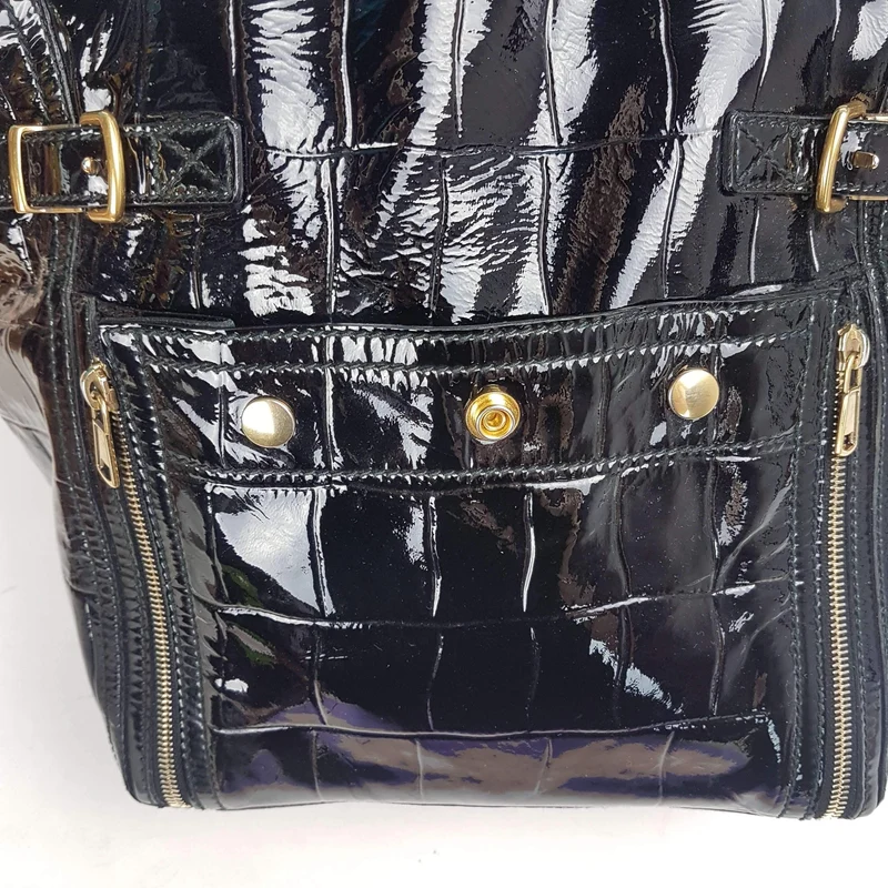 YSL Downtown Croc Embossed Patent Leather Bag