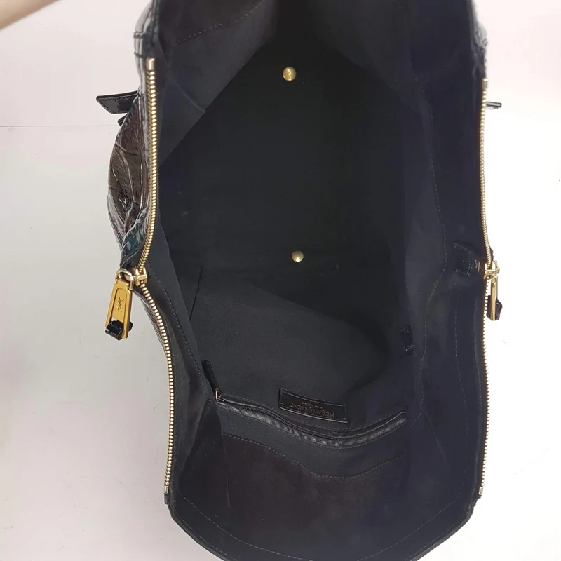 YSL Downtown Croc Embossed Patent Leather Bag