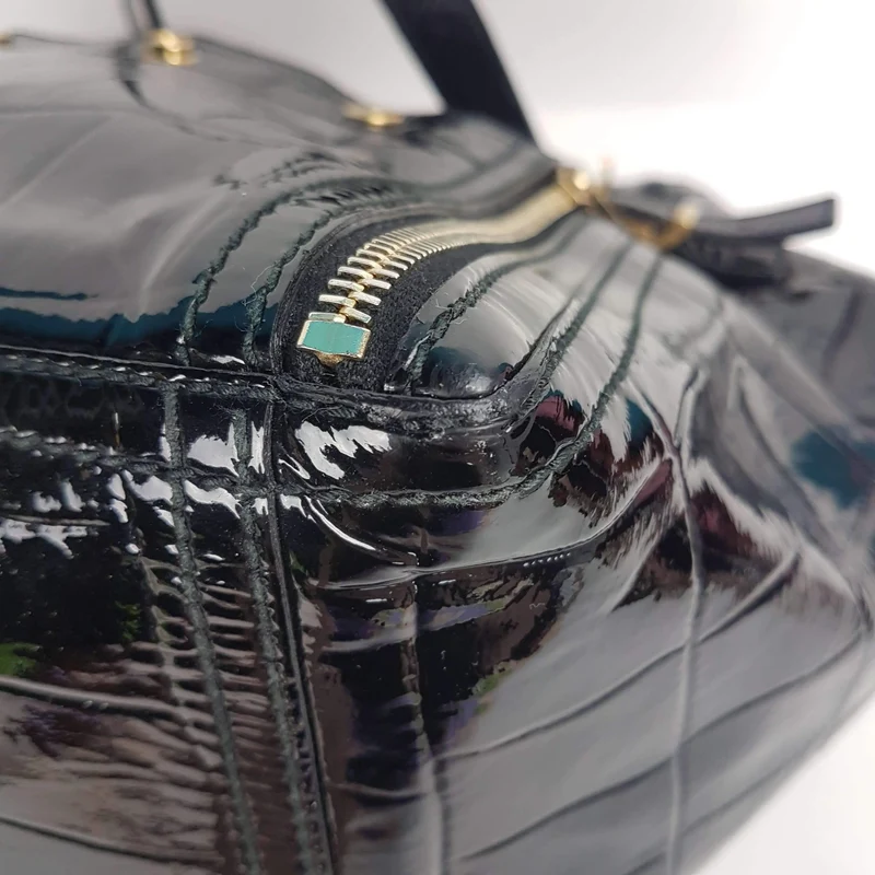 YSL Downtown Croc Embossed Patent Leather Bag