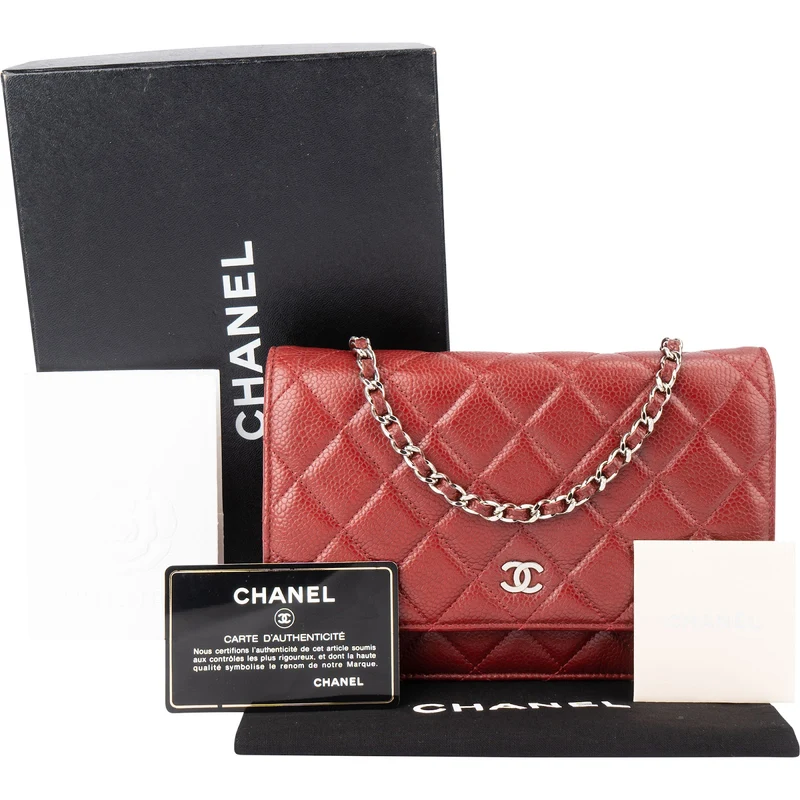 Chanel Quilted Caviar Leather Palladium Wallet On Chain Crossbody Bag
