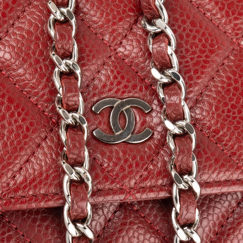 Chanel Quilted Caviar Leather Palladium Wallet On Chain Crossbody Bag