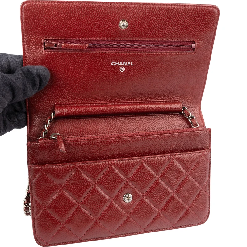 Chanel Quilted Caviar Leather Palladium Wallet On Chain Crossbody Bag