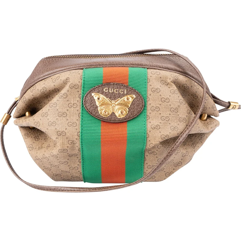 Gucci Monogram GG Supreme Canvas Butterfly Web Crossbody Bag
