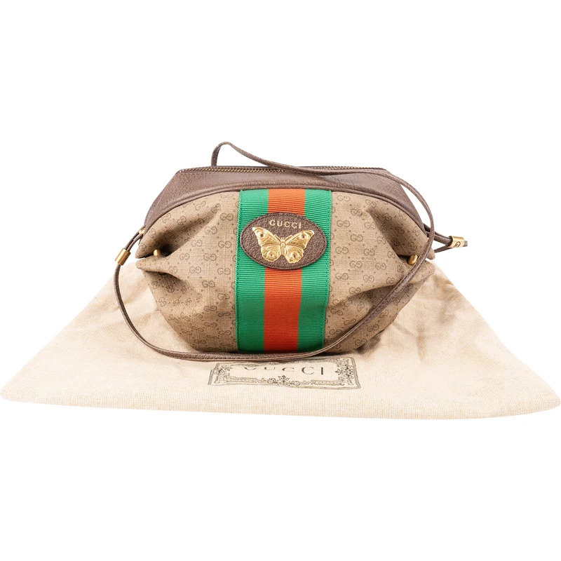 Gucci Monogram GG Supreme Canvas Butterfly Web Crossbody Bag
