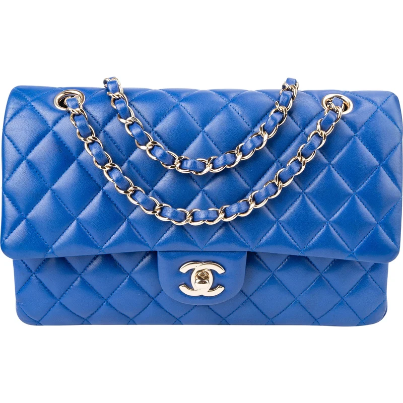 Chanel Bleu Quilted Lambskin Medium Double Flap Shoulder Bag