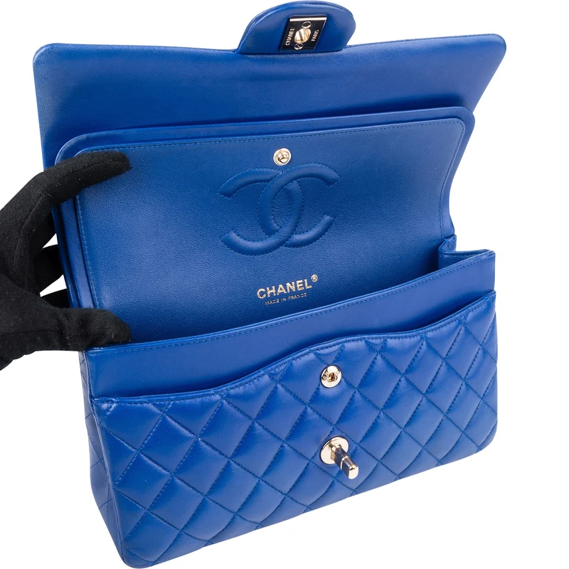 Chanel Bleu Quilted Lambskin Medium Double Flap Shoulder Bag