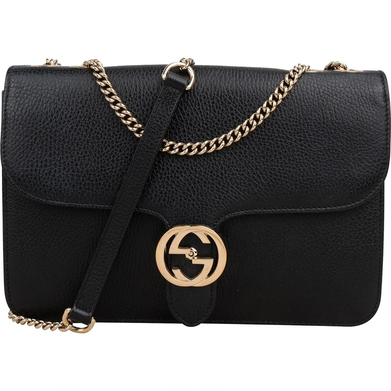 Gucci Grained Leather Interlocking GG Medium Crossbody Bag