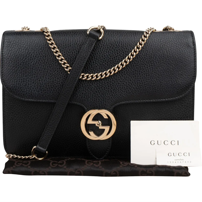 Gucci Grained Leather Interlocking GG Medium Crossbody Bag
