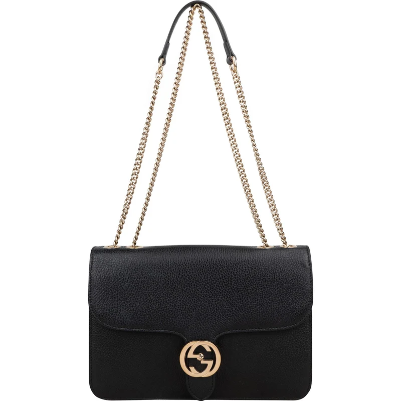 Gucci Grained Leather Interlocking GG Medium Crossbody Bag