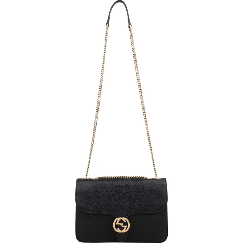 Gucci Grained Leather Interlocking GG Medium Crossbody Bag
