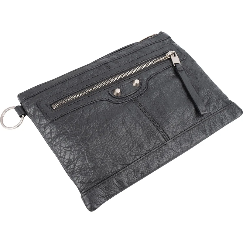 Balenciaga Grey Arena Leather Classic Clutch