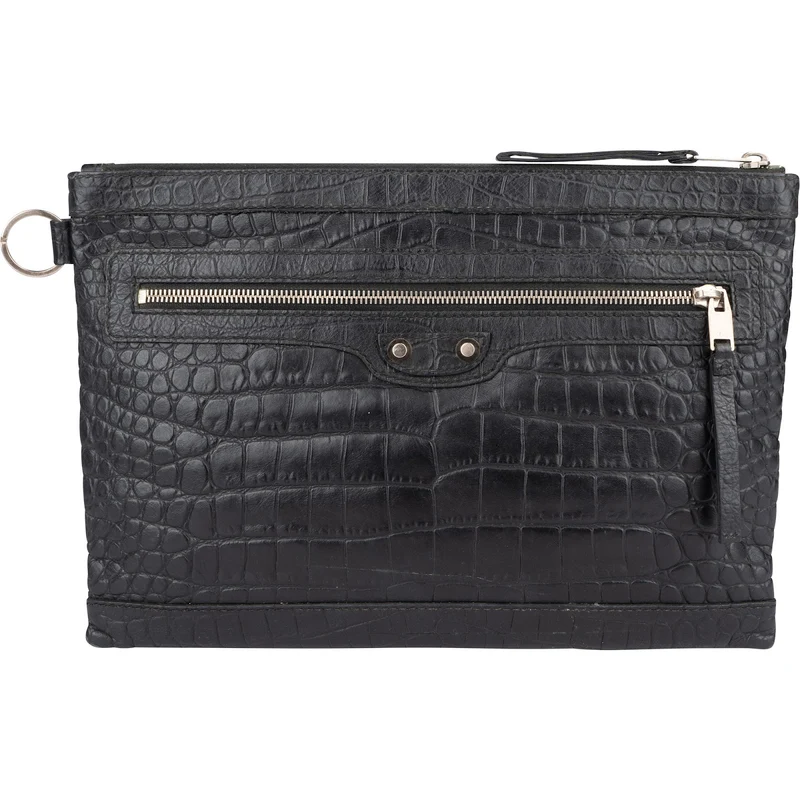 Balenciaga Crocodile Embossed Classic Clutch