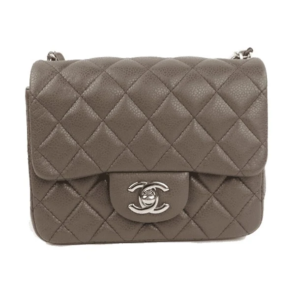 Chanel Brown Quilted Caviar Leather Classic Square Mini Flap Bag